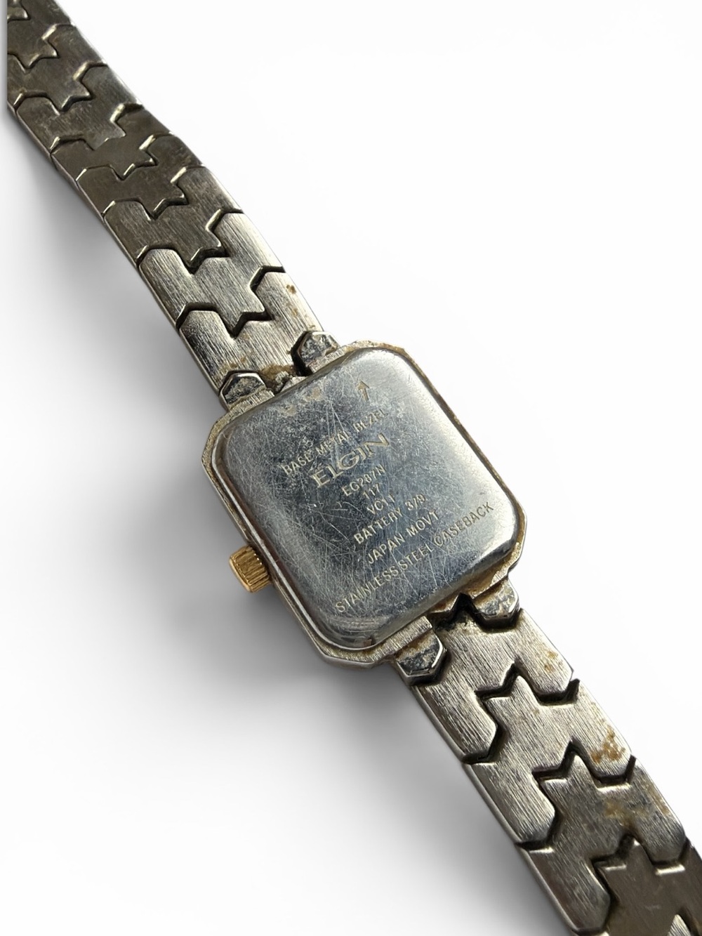 Vintage Elgin Two Tone Gold & Silver Square Face Ladies Watch Pearl Face - Picture 5 of 7